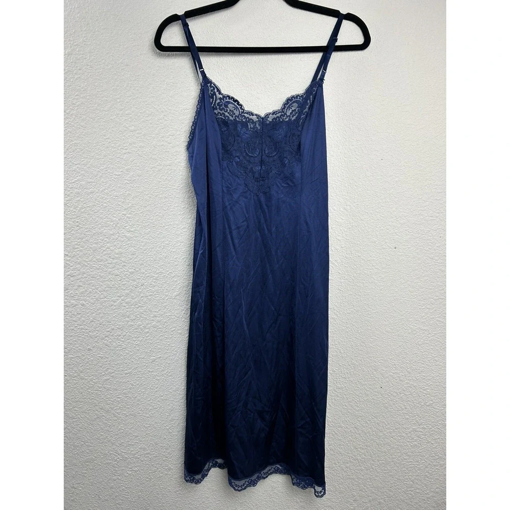 Vintage Applause Navy Blue‎ Lace Slip Dress Size 36 Boudoir Risqué Flirty Sexy